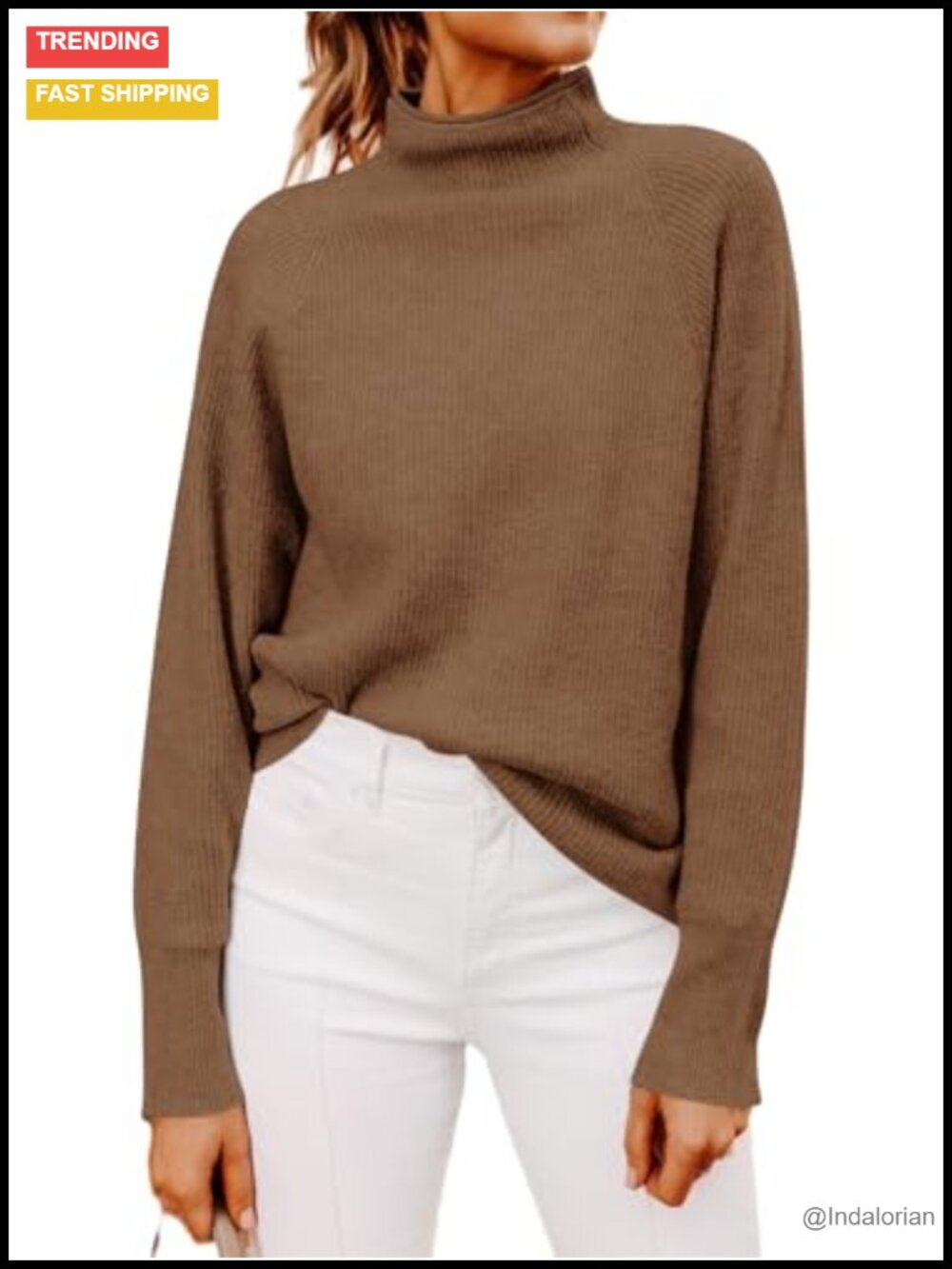 Womens Ribbed Knit Mock Neck Long Sleeve Pullover Sweater Soft Loose Fit